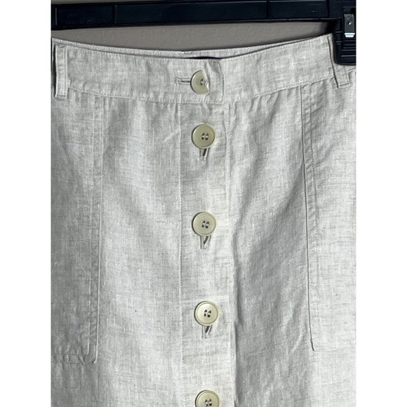 Talbots Linen Maxi Skirt Beige Button A-line Pockets Belt Loops Lined Womens 14 - Picture 2 of 9